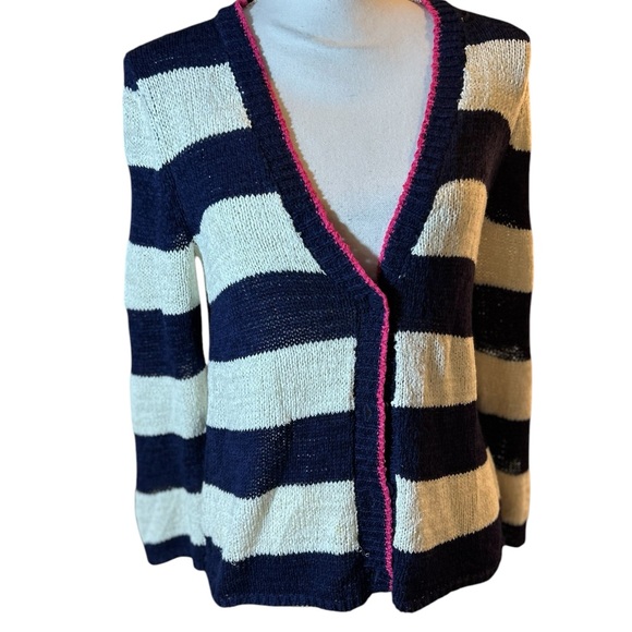 ❗️SOLD❗️Cable and Gauge Blue and White Striped Cardigan - Picture 9 of 9